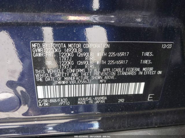 JTMRWRFVXRJ058637 Toyota Rav4 Hybrid Xle