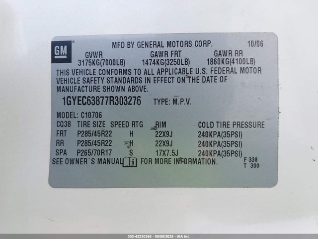 2007 CADILLAC ESCALADE 1GYEC63877R303276 Photo 8