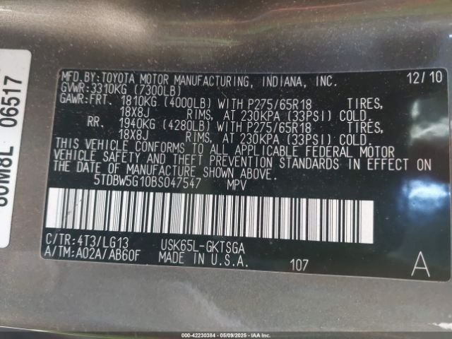 2011 TOYOTA SEQUOIA 5TDBW5G10BS047547 Photo 8