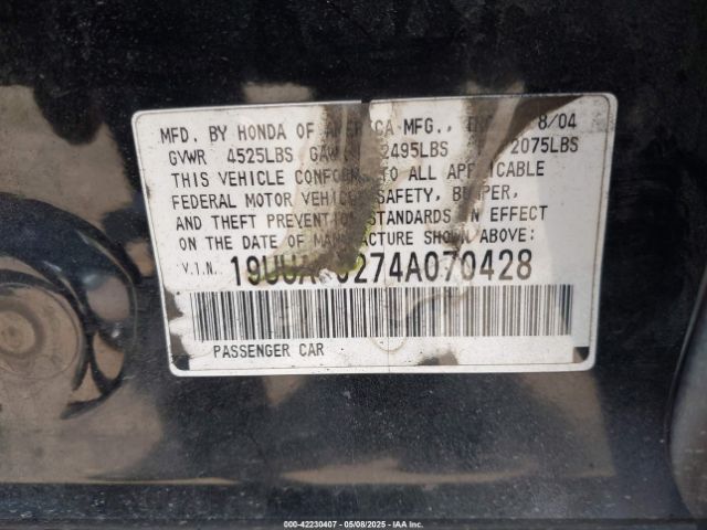 2004 ACURA TL 19UUA66274A070428 Photo 8