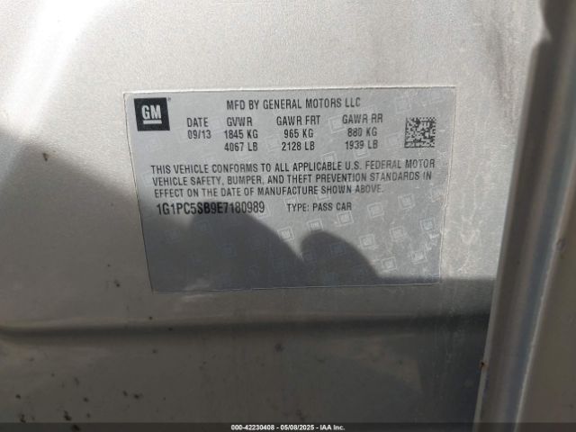 1G1PC5SB9E7180989 Chevrolet Cruze 1lt Auto