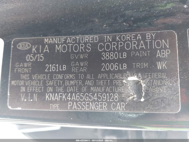KNAFK4A65G5459128 KIA FORTE LX