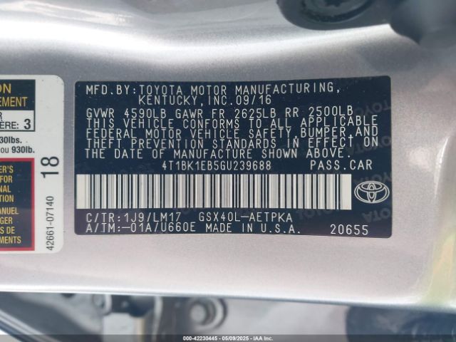 4T1BK1EB5GU239688 Toyota AVALON LIMITED