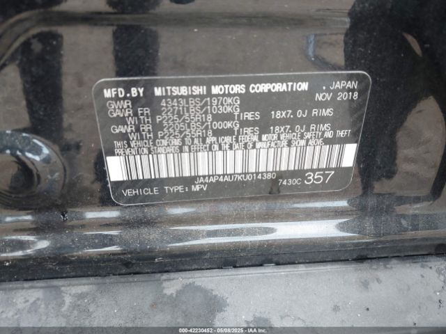 2019 MITSUBISHI OUTLANDER SPORT JA4AP4AU7KU014380 Photo 8