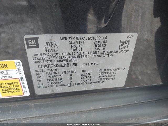1GNKRGKD0EJ181195 Chevrolet Traverse 1lt