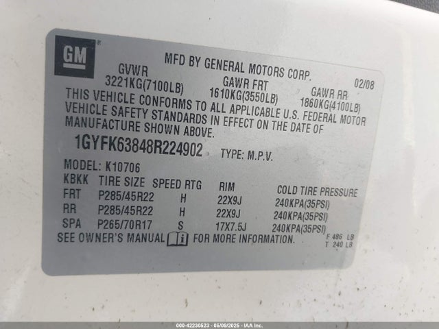 2008 CADILLAC ESCALADE 1GYFK63848R224902 Photo 8