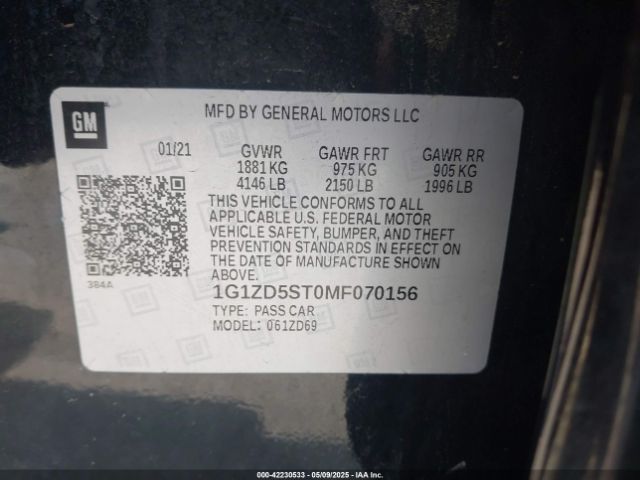 2021 CHEVROLET MALIBU 1G1ZD5ST0MF070156 Photo 8