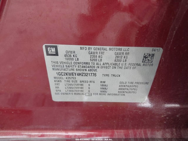 1GC2KWEY4HZ321776 Chevrolet Silverado 2500hd Ltz
