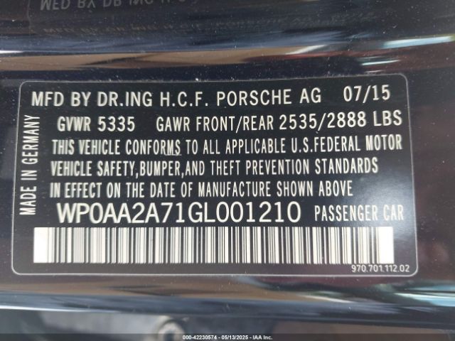 2016 PORSCHE PANAMERA WP0AA2A71GL001210 Photo 8
