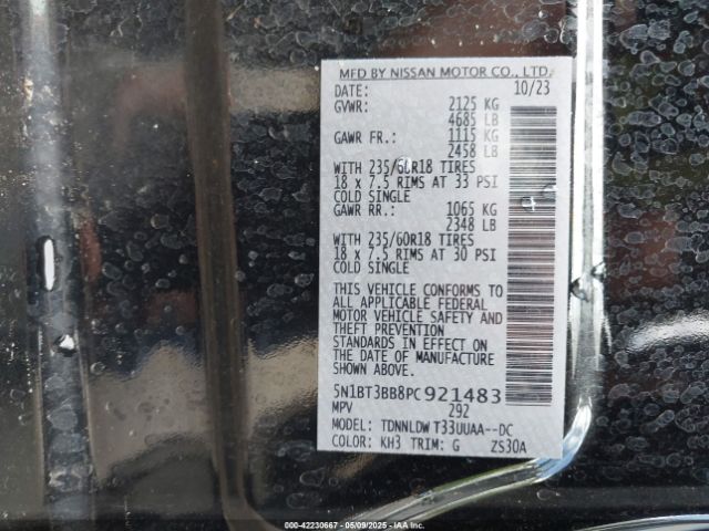 5N1BT3BB8PC921483 Nissan Rogue Sv Intelligent Awd