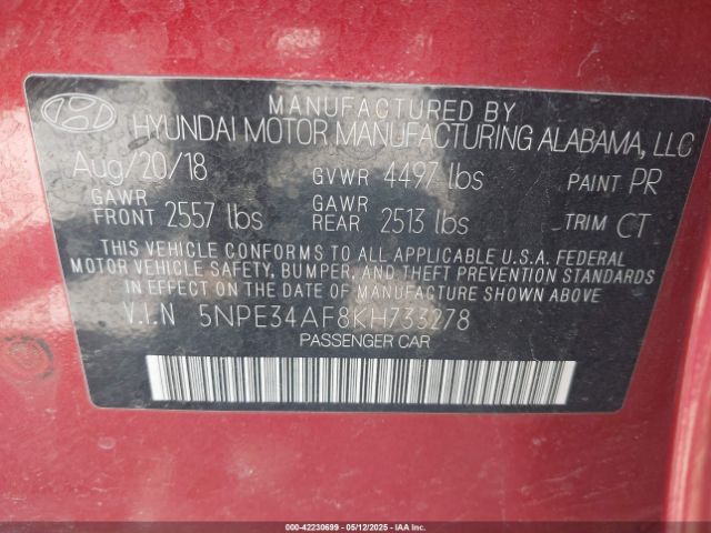 5NPE34AF8KH733278 Hyundai Sonata Sport