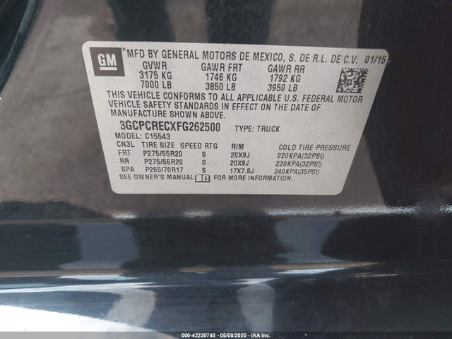3GCPCRECXFG262500 Chevrolet Silverado 1500 1lt