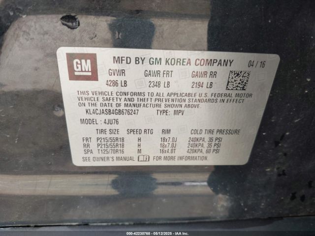 KL4CJASB4GB676247 Buick Encore