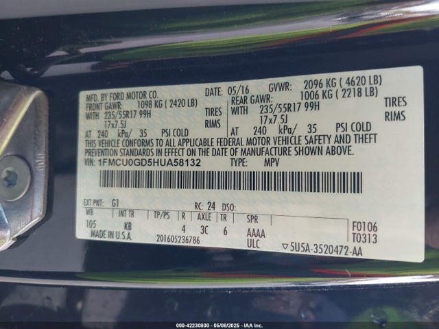 1FMCU0GD5HUA58132 Ford ESCAPE SE