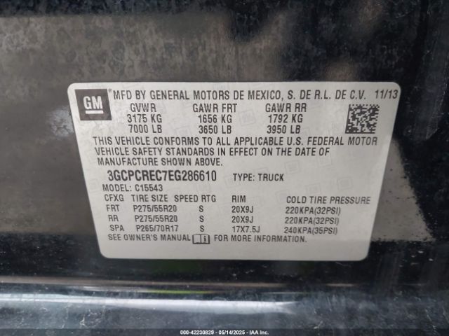 3GCPCREC7EG286610 Chevrolet Silverado 1500 2lt