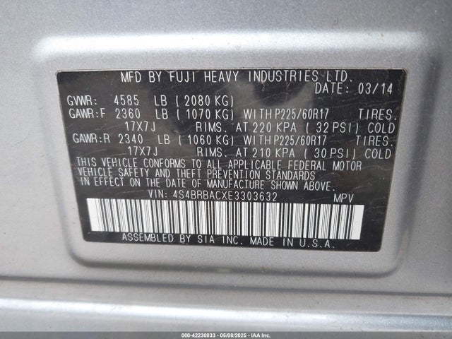 4S4BRBACXE3303632 Subaru Outback 2.5i