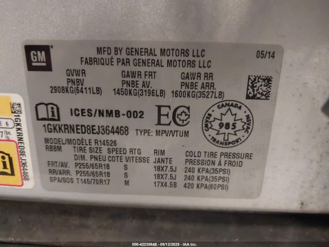 1GKKRNED8EJ364468 GMC Acadia Sle-1
