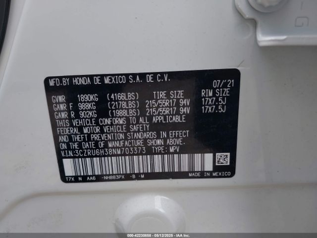 2022 HONDA HR-V 3CZRU6H38NM703373 Photo 8
