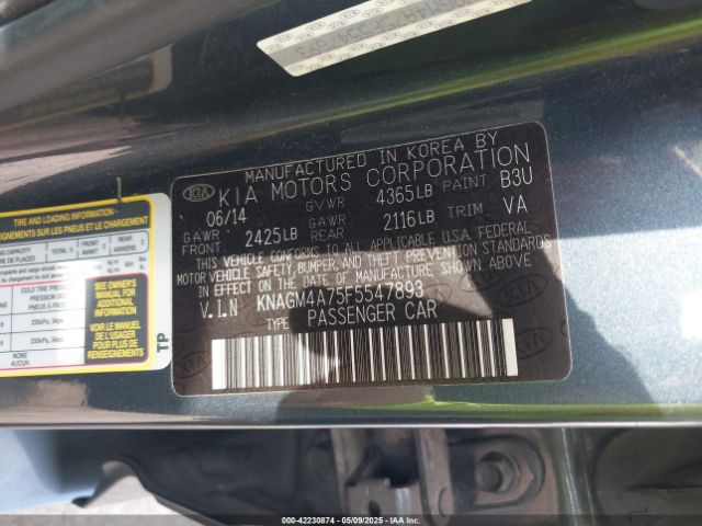 KNAGM4A75F5547893 KIA Optima Lx