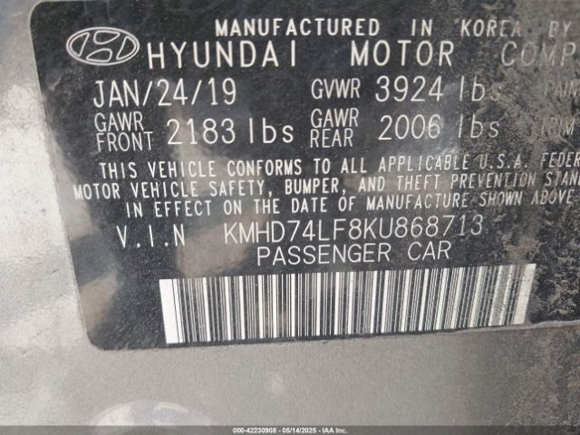 KMHD74LF8KU868713 Hyundai ELANTRA SE