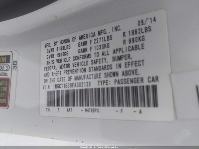 1HGCT1B39FA002139 Honda Accord Lx-s