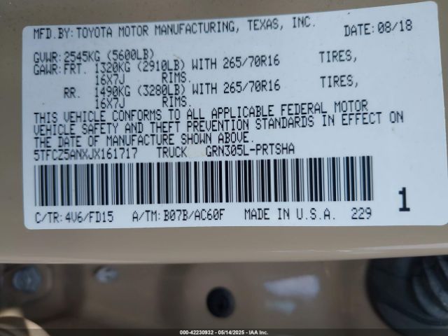 5TFCZ5ANXJX161717 Toyota Tacoma Trd Off Road