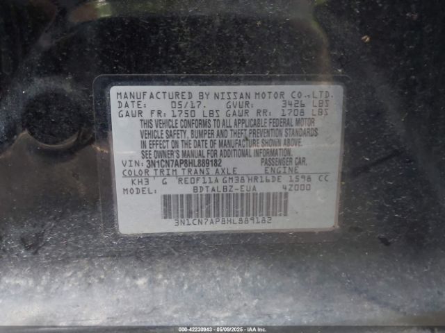 3N1CN7AP8HL889182 Nissan Versa 1.6 Sv
