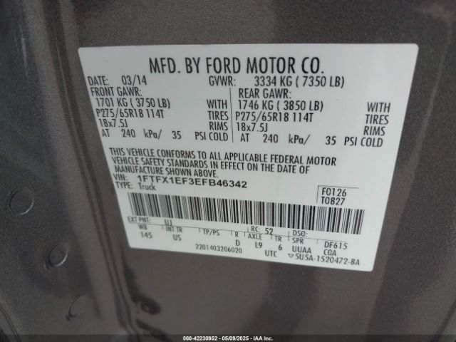 1FTFX1EF3EFB46342 Ford F-150 Xlt