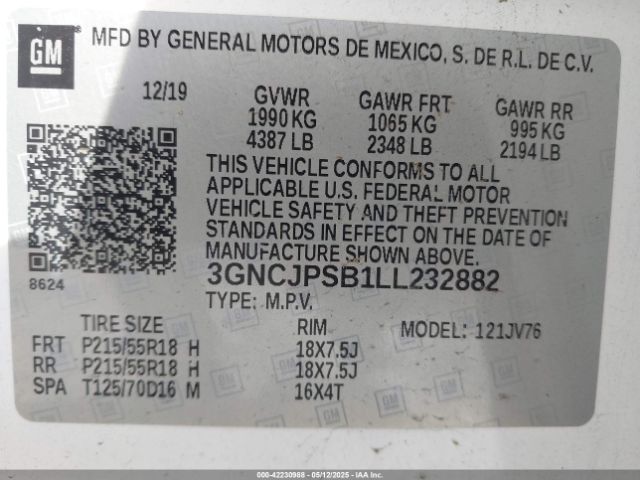 3GNCJPSB1LL232882 Chevrolet Trax Awd Lt