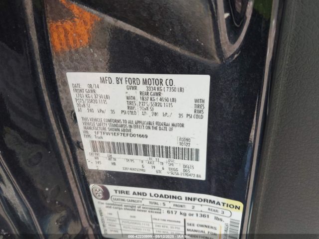 1FTFW1EF7EFD01669 Ford F-150 Lariat