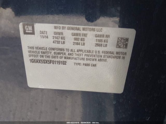 1G6AX5SX5F0119102 Cadillac CTS LUXURY