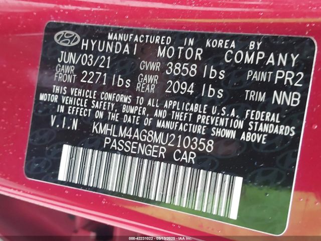 KMHLM4AG8MU210358 Hyundai ELANTRA SEL