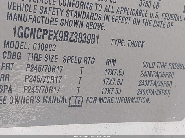 Продаж на аукціоні авто 2011 Chevrolet Silverado 1500 Work Truck, vin: 1GCNCPEX9BZ383981, номер лоту: 42231051
