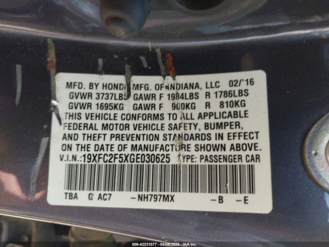 2016 HONDA CIVIC 19XFC2F5XGE030625 Photo 8