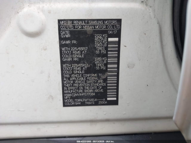 KNMAT2MVXHP577084 Nissan ROGUE S