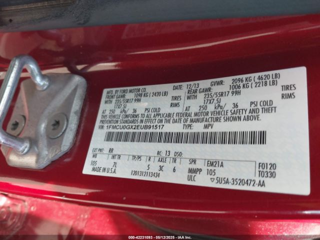 1FMCU0GX2EUB91517 Ford ESCAPE SE