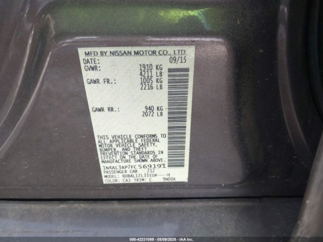 1N4AL3AP7FC569191 Nissan Altima 2.5 Sv
