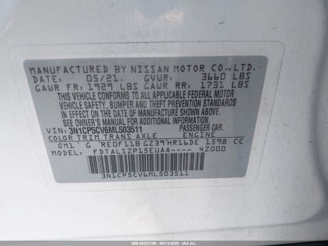 3N1CP5CV6ML503511 Nissan 2021
