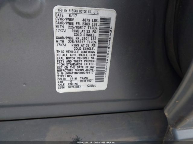 JN8AT2MV8HW279417 Nissan ROGUE SV
