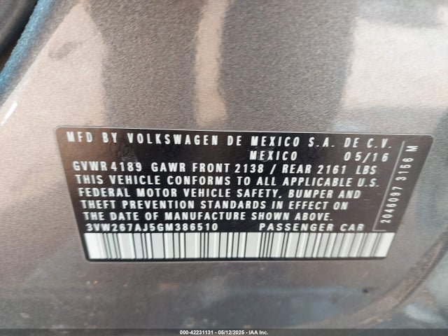 3VW267AJ5GM386510 Volkswagen Jetta 1.4t S