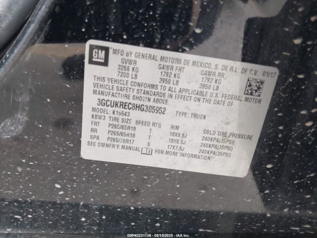3GCUKREC8HG305952 Chevrolet l83 - sidi: spark ignited direct injection, vvt: variable valve timing, afm, e85 max, alum