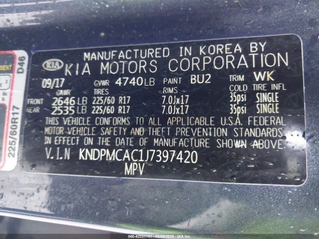 KNDPMCAC1J7397420 KIA Sportage Lx