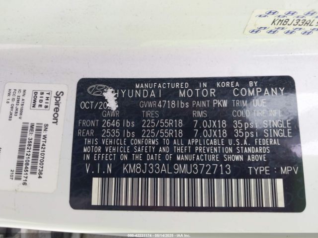 2021 HYUNDAI TUCSON KM8J33AL9MU372713 Photo 8