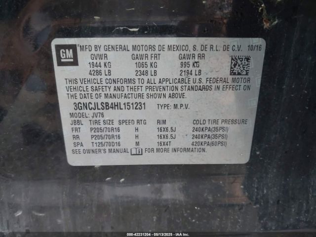 3GNCJLSB4HL151231 Chevrolet Trax Lt