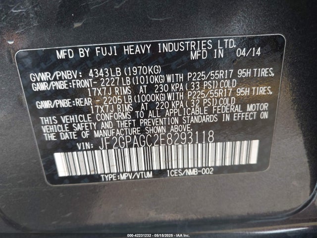 Subaru 2.0l na 2014 JF2GPAGC2E8293118 Image 9