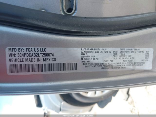 3C4PDCAB2LT250674 Dodge Journey Se Value