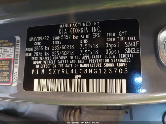 2022 KIA SORENTO 5XYRL4LC8NG123705 Photo 8