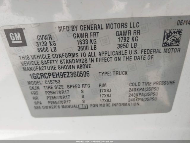 1GCRCPEH9EZ360506 Chevrolet Silverado 1500 Work Truck 1wt
