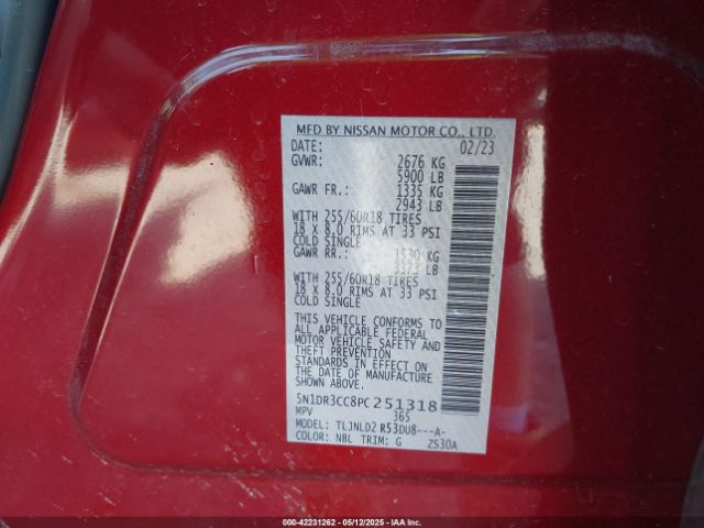5N1DR3CC8PC251318 Nissan Pathfinder Sl 4wd