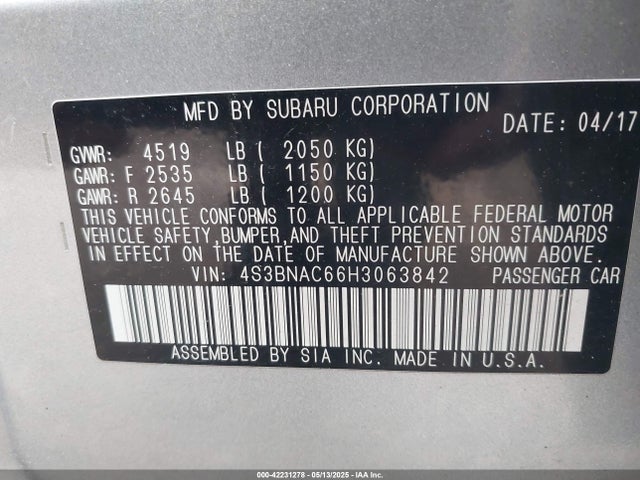 4S3BNAC66H3063842 Subaru Legacy 2.5i Premium